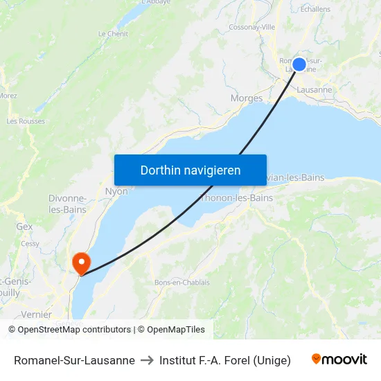 Romanel-Sur-Lausanne to Institut F.-A. Forel (Unige) map