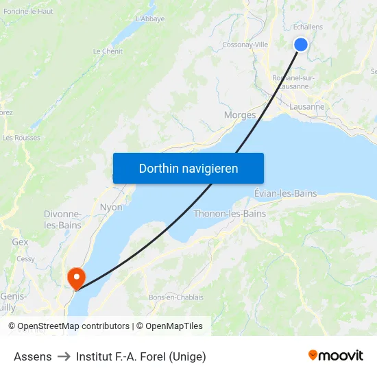 Assens to Institut F.-A. Forel (Unige) map