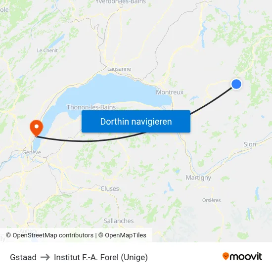 Gstaad to Institut F.-A. Forel (Unige) map