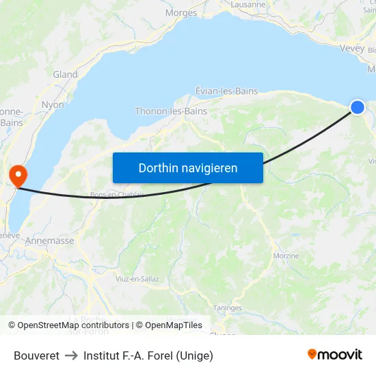 Bouveret to Institut F.-A. Forel (Unige) map