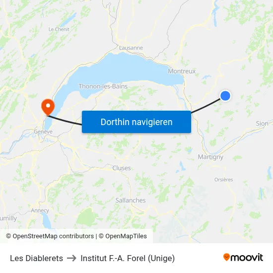 Les Diablerets to Institut F.-A. Forel (Unige) map