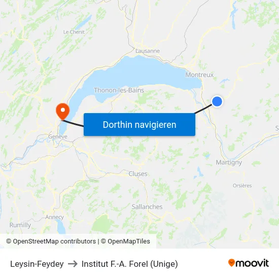 Leysin-Feydey to Institut F.-A. Forel (Unige) map