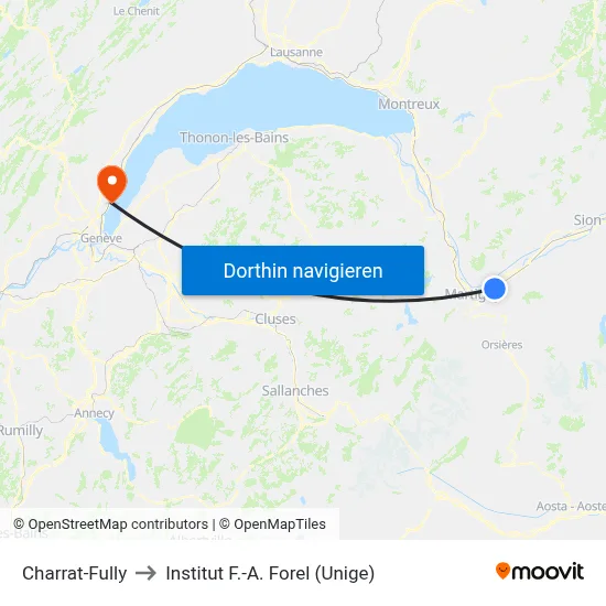 Charrat-Fully to Institut F.-A. Forel (Unige) map