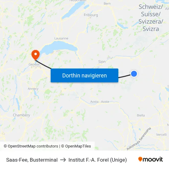 Saas-Fee, Busterminal to Institut F.-A. Forel (Unige) map