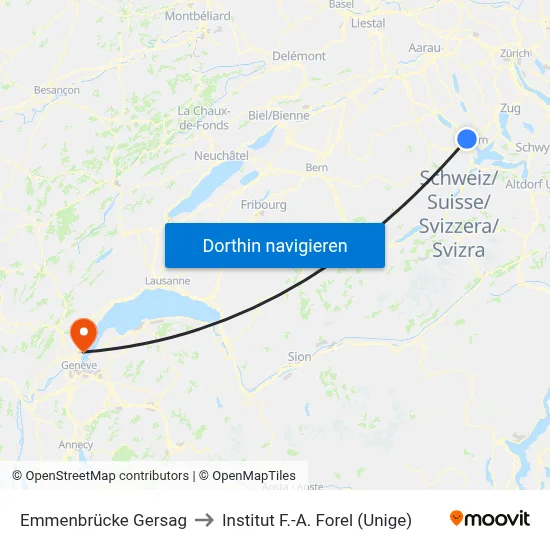 Emmenbrücke Gersag to Institut F.-A. Forel (Unige) map