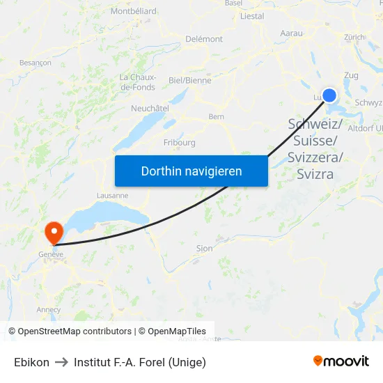 Ebikon to Institut F.-A. Forel (Unige) map