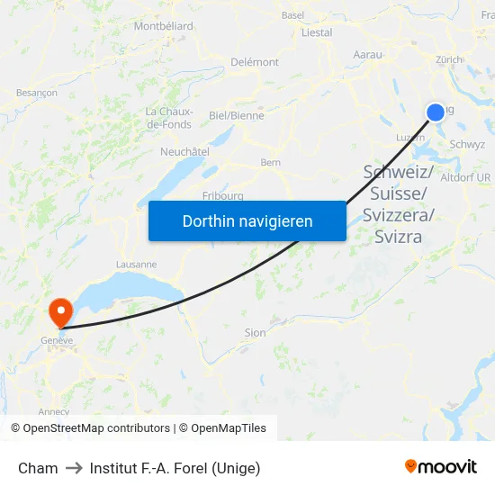 Cham to Institut F.-A. Forel (Unige) map