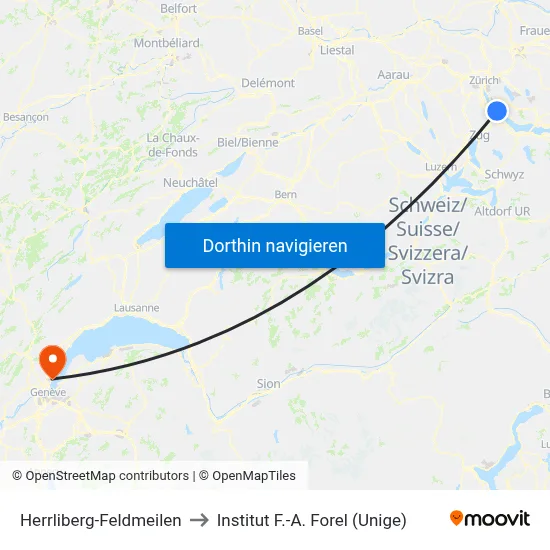 Herrliberg-Feldmeilen to Institut F.-A. Forel (Unige) map