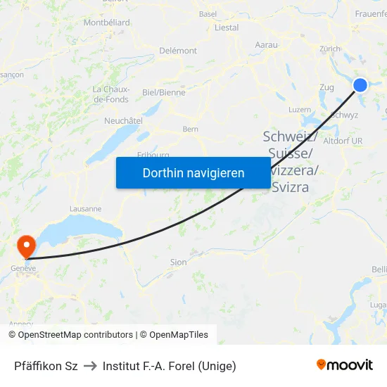 Pfäffikon Sz to Institut F.-A. Forel (Unige) map