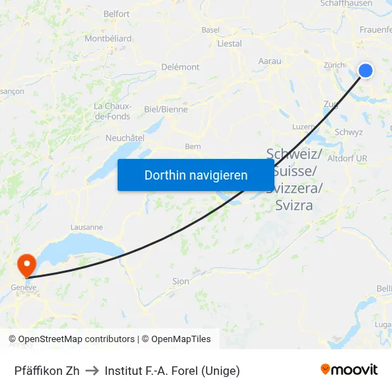 Pfäffikon Zh to Institut F.-A. Forel (Unige) map