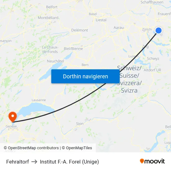 Fehraltorf to Institut F.-A. Forel (Unige) map