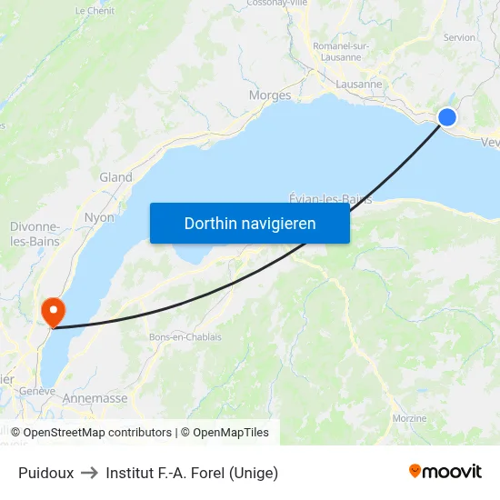 Puidoux to Institut F.-A. Forel (Unige) map