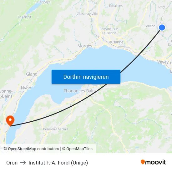 Oron to Institut F.-A. Forel (Unige) map