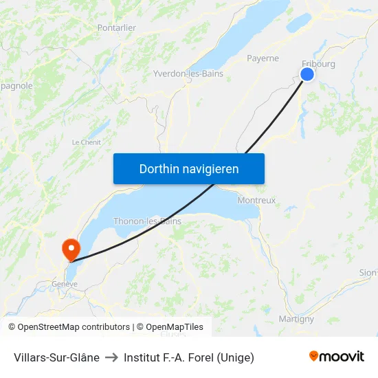 Villars-Sur-Glâne to Institut F.-A. Forel (Unige) map
