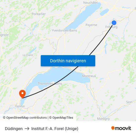 Düdingen to Institut F.-A. Forel (Unige) map