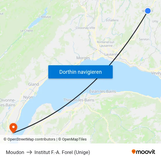 Moudon to Institut F.-A. Forel (Unige) map