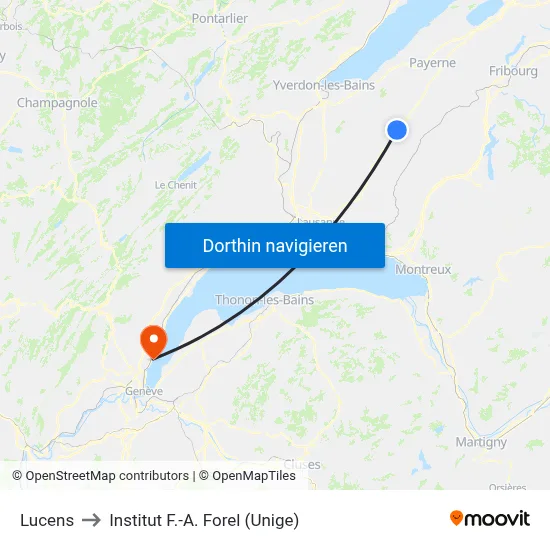 Lucens to Institut F.-A. Forel (Unige) map