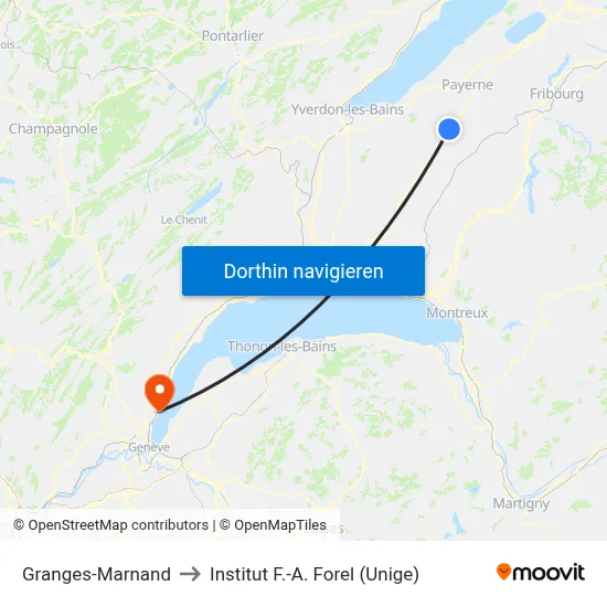 Granges-Marnand to Institut F.-A. Forel (Unige) map