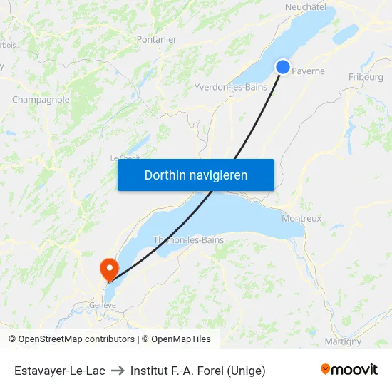 Estavayer-Le-Lac to Institut F.-A. Forel (Unige) map