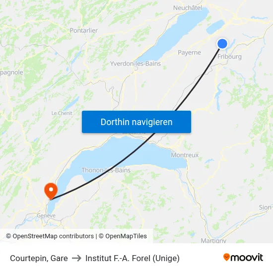 Courtepin, Gare to Institut F.-A. Forel (Unige) map