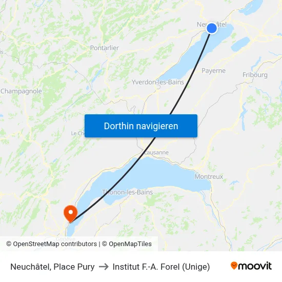 Neuchâtel, Place Pury to Institut F.-A. Forel (Unige) map