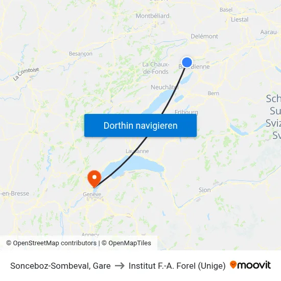 Sonceboz-Sombeval, Gare to Institut F.-A. Forel (Unige) map