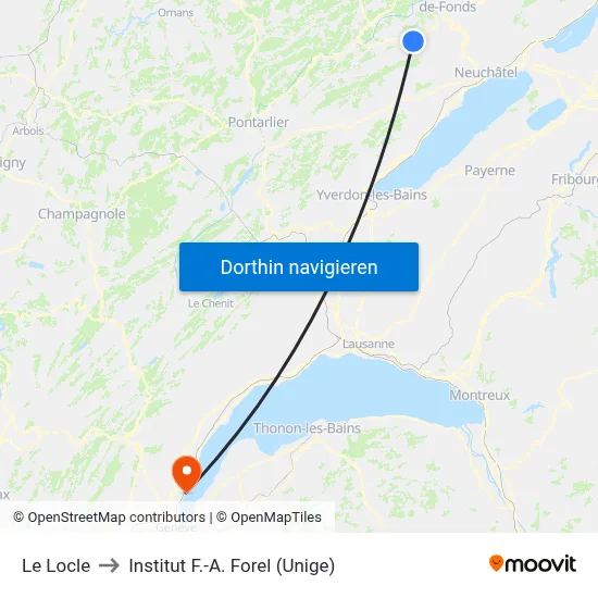 Le Locle to Institut F.-A. Forel (Unige) map