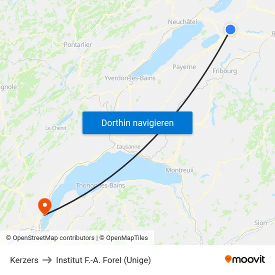 Kerzers to Institut F.-A. Forel (Unige) map