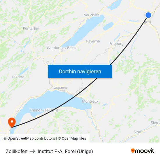 Zollikofen to Institut F.-A. Forel (Unige) map