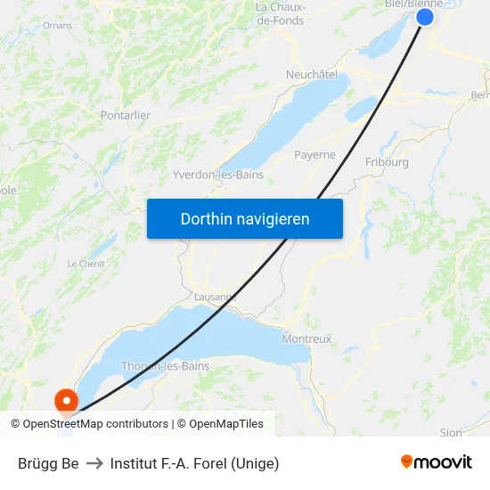 Brügg Be to Institut F.-A. Forel (Unige) map