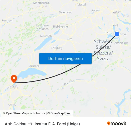 Arth-Goldau to Institut F.-A. Forel (Unige) map