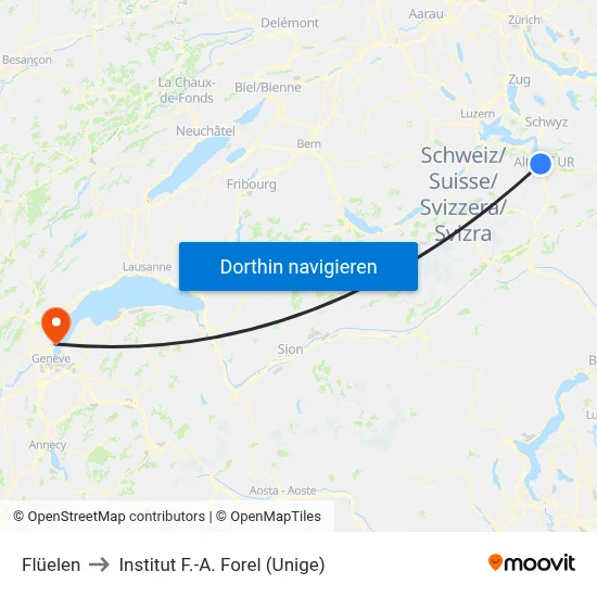 Flüelen to Institut F.-A. Forel (Unige) map