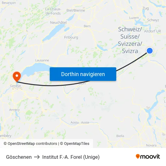 Göschenen to Institut F.-A. Forel (Unige) map