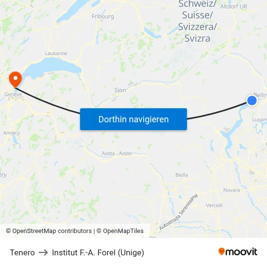 Tenero to Institut F.-A. Forel (Unige) map