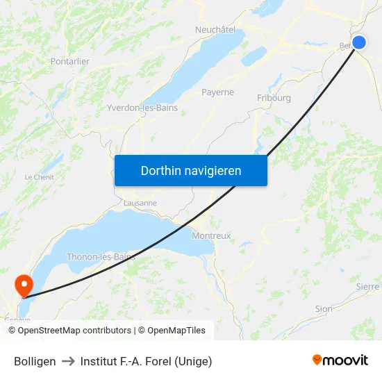 Bolligen to Institut F.-A. Forel (Unige) map