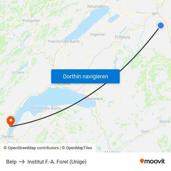 Belp to Institut F.-A. Forel (Unige) map