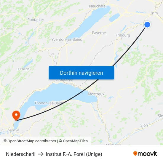 Niederscherli to Institut F.-A. Forel (Unige) map