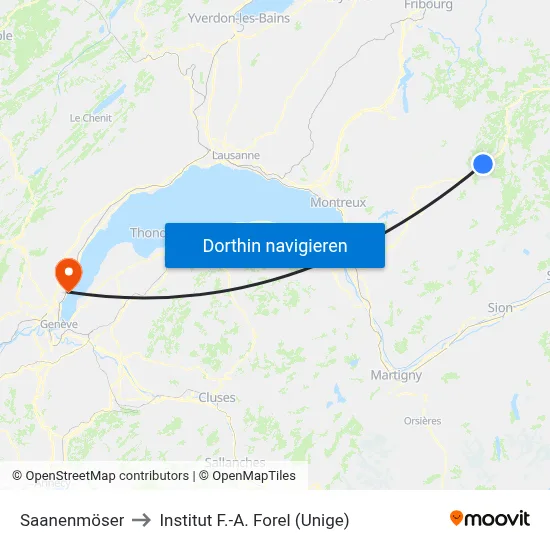 Saanenmöser to Institut F.-A. Forel (Unige) map