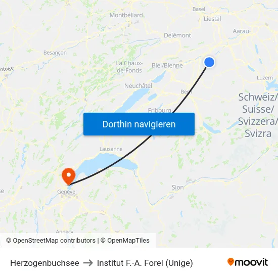 Herzogenbuchsee to Institut F.-A. Forel (Unige) map