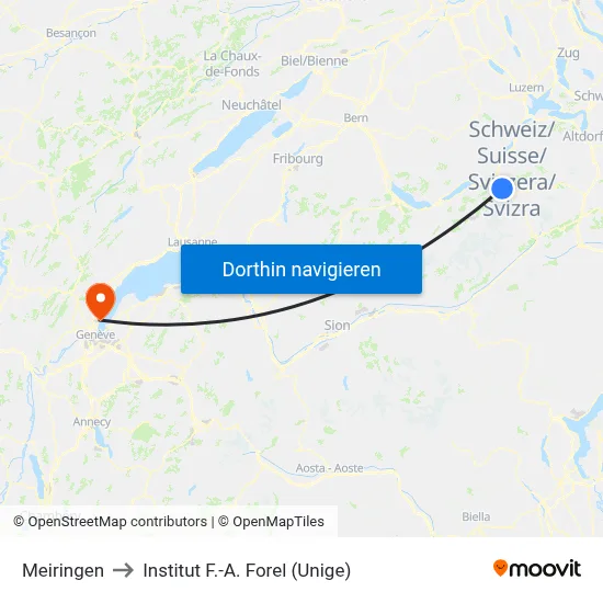 Meiringen to Institut F.-A. Forel (Unige) map