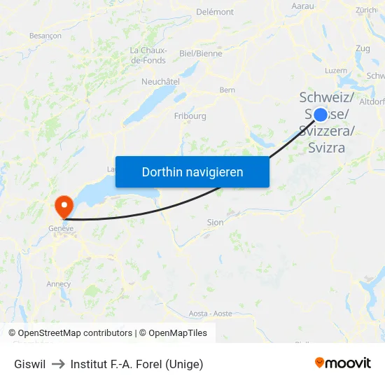 Giswil to Institut F.-A. Forel (Unige) map