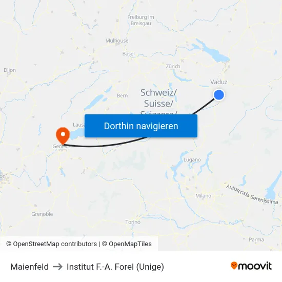 Maienfeld to Institut F.-A. Forel (Unige) map
