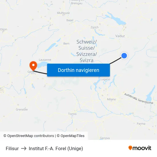 Filisur to Institut F.-A. Forel (Unige) map