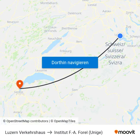 Luzern Verkehrshaus to Institut F.-A. Forel (Unige) map