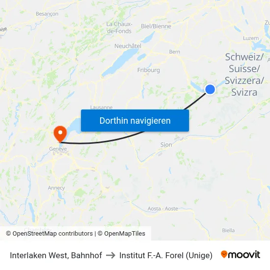 Interlaken West, Bahnhof to Institut F.-A. Forel (Unige) map