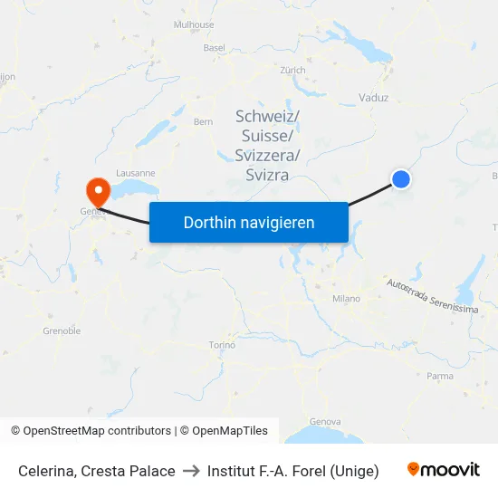 Celerina, Cresta Palace to Institut F.-A. Forel (Unige) map