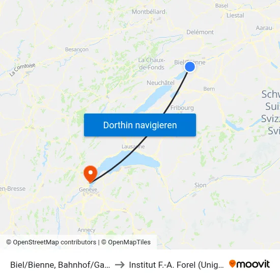 Biel/Bienne, Bahnhof/Gare to Institut F.-A. Forel (Unige) map