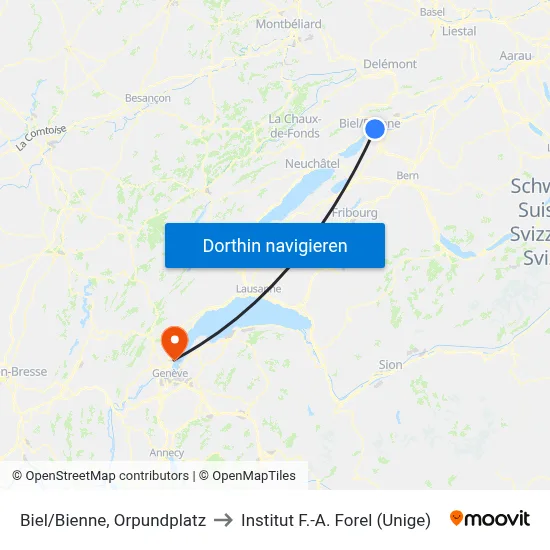 Biel/Bienne, Orpundplatz to Institut F.-A. Forel (Unige) map