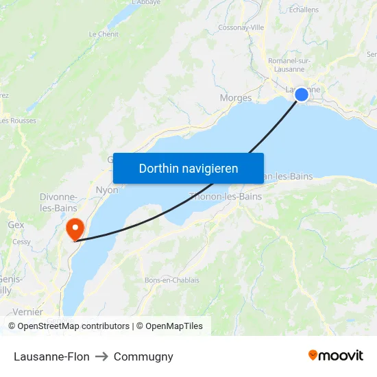 Lausanne-Flon to Commugny map