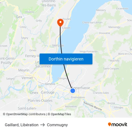 Gaillard, Libération to Commugny map